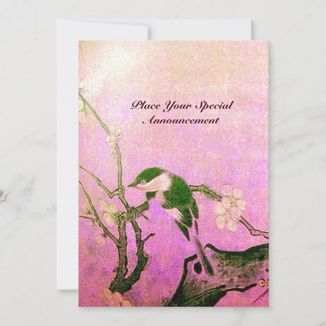 Invitation MONOGRAMME D'OISEAU DE PRINTEMPS rose fuchsia blan (Devant)