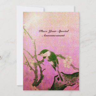 Invitation MONOGRAMME D'OISEAU DE PRINTEMPS rose fuchsia blan