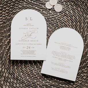 Invitation Monogramme d'or romantique Mariage d'arche double