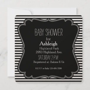 Invitation Monogramme du baby shower Black Stripes