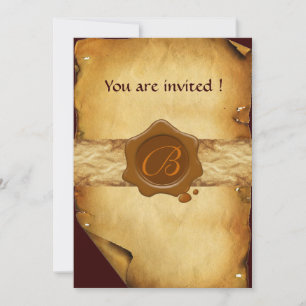 INVITATION MONOGRAMME DU PARCHEMENT ET DU SCEAU DE CIRE BROWN