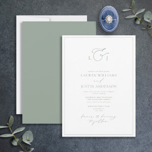 Invitation Monogramme élégant de calligraphie vert sauge pour
