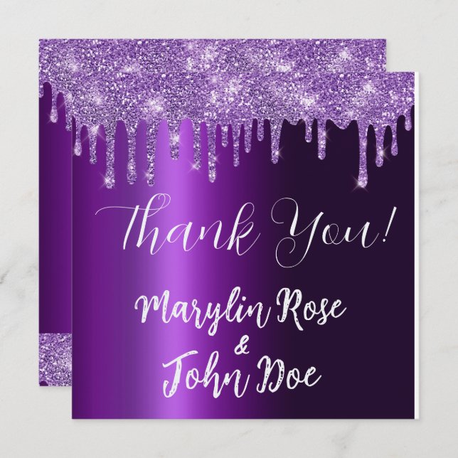 INVITATION MONOGRAMME ÉLÉGANT DE LA PARTIES SCINTILLANT PURPL (Devant / Derrière)