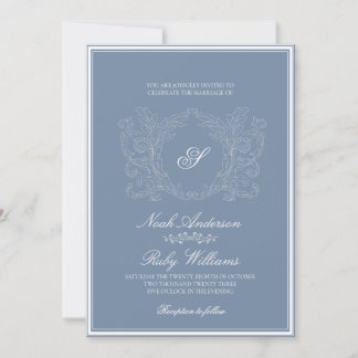 Invitation Monogramme élégant de mariage à l'encre bleue pous