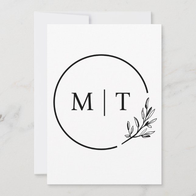 Invitation Monogramme élégant de mariage avec feuilles de ver (Devant)