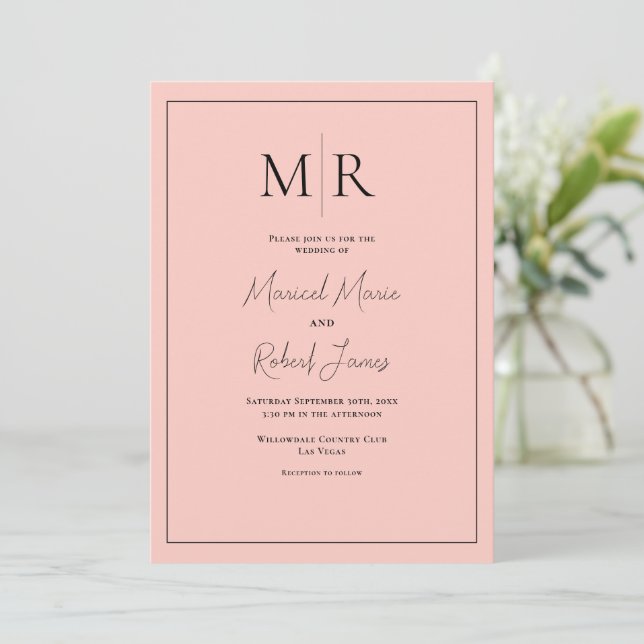 Invitation Monogramme Élégant de Pêche Mariage Moderne (Debout devant)
