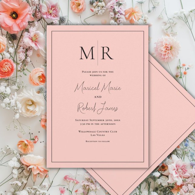 Invitation Monogramme Élégant de Pêche Mariage Moderne (Créateur téléchargé)