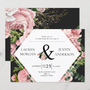 Invitation Monogramme Élégant de Roses Rouges Vintage pour Ma