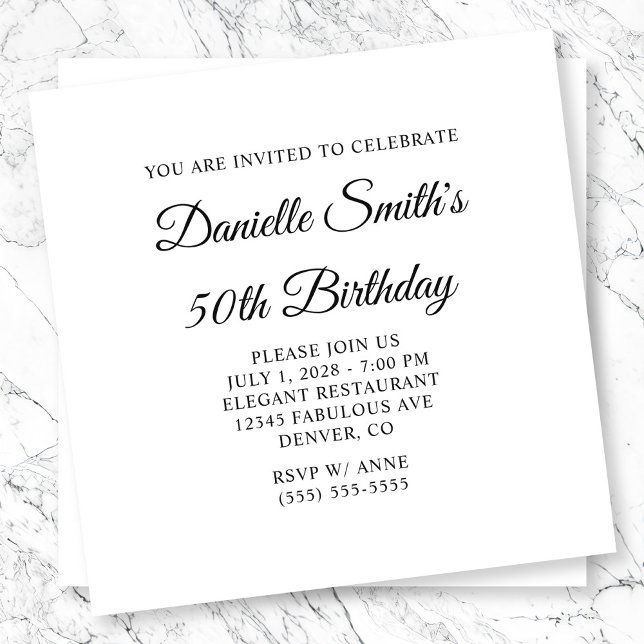 Invitation Monogramme élégant de script pour 50e anniversaire (Elegant Script Monogram 50th Birthday Invitation)
