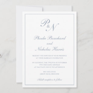 Invitation Monogramme Elégant Dusty Blue Tout en un Mariage