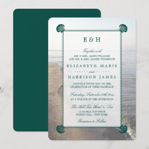 Invitation Monogramme élégant et mariage Turquoise sur la pla