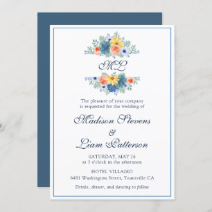 Invitation Monogramme Élégant Joli Macaron Floral Succulent