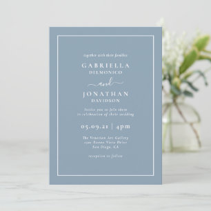 Invitation Monogramme élégant moderne Dusty Mariage bleu