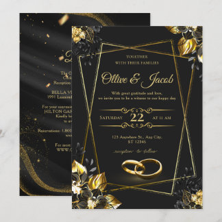 Invitation Monogramme Élégant Tuxedo Noir Éditable Couronne D