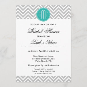Invitation Monogramme en bon état gris moderne de Chevron -