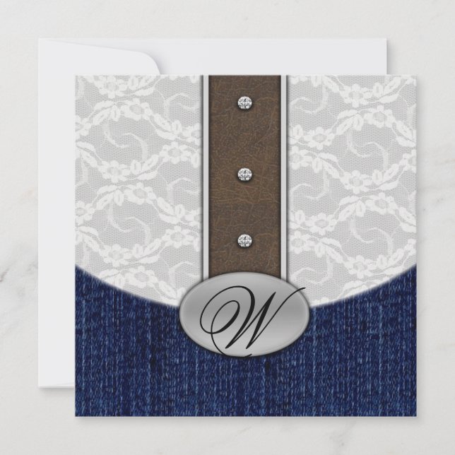 Invitation Monogramme en cuir Denim Occasions de mariage (Devant)