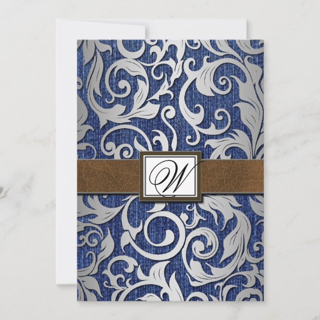 Invitation Monogramme en cuir Denim Occasions de mariage (Devant)
