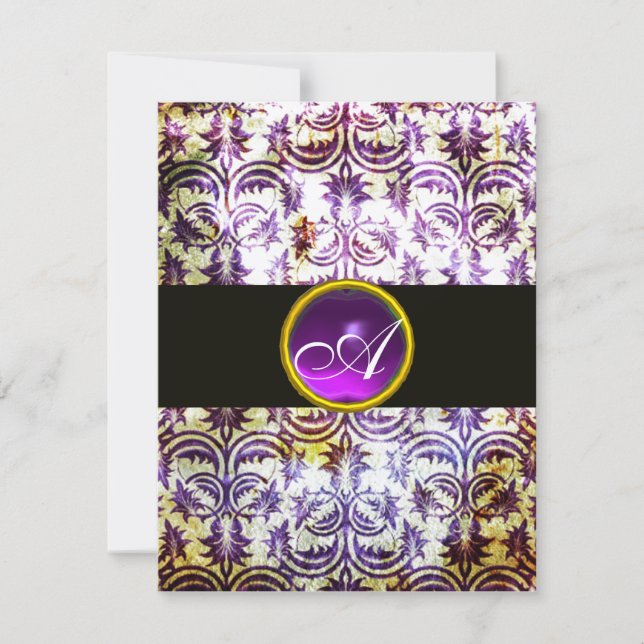 Invitation MONOGRAMME EN DAMAS ANCIEN, noir pourpre, champagn (Devant)