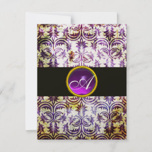 Invitation MONOGRAMME EN DAMAS ANCIEN, noir pourpre, champagn