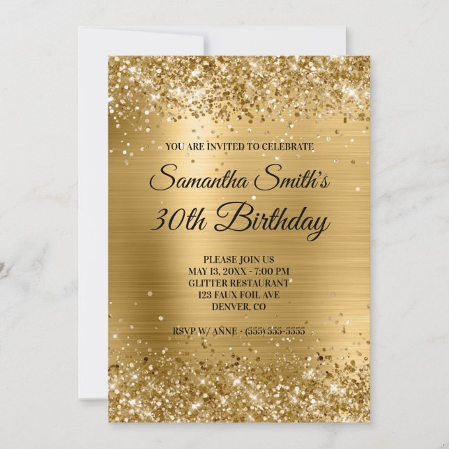 Invitation Monogramme en feuille dorée pailletée pour 30 ans (Devant)