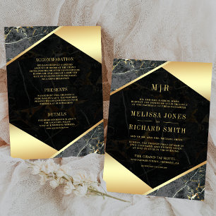 Invitation Monogramme en marbre d'or de charbon de bois tout