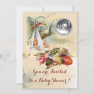 INVITATION MONOGRAMME EN PIERRE BLANCHE DU BABY SHOWER NEUTRE