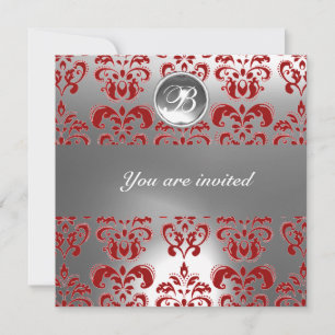 INVITATION MONOGRAMME EN PIERRE DE GEM DE DAMASK ROUGE ET BLA