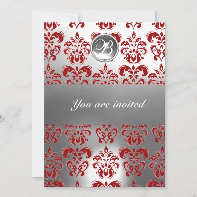 INVITATION MONOGRAMME EN PIERRE DE GEM DE DAMASK ROUGE ET BLA (Devant)