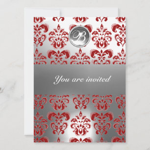 INVITATION MONOGRAMME EN PIERRE DE GEM DE DAMASK ROUGE ET BLA
