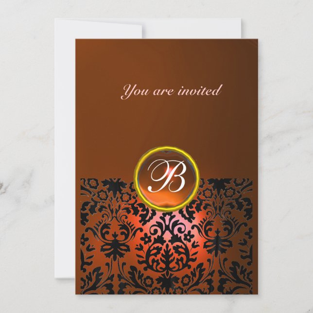 Invitation MONOGRAMME EN PIERRE GEMME DAMASK agate orange, ja (Devant)