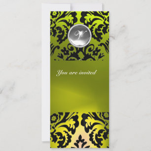 INVITATION MONOGRAMME EN PIERRE GEMME DAMASSÉE NOIRE ET JAUNE