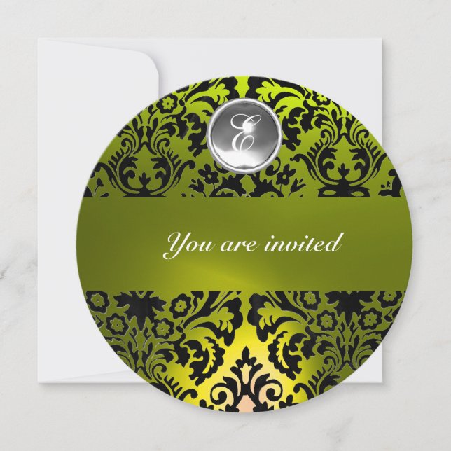 INVITATION MONOGRAMME EN PIERRE GEMME EN DAMAS NOIR ET JAUNE (Devant)