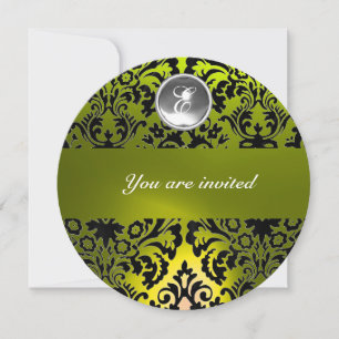 INVITATION MONOGRAMME EN PIERRE GEMME EN DAMAS NOIR ET JAUNE