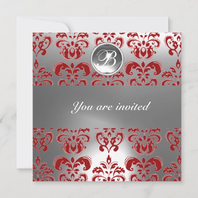 INVITATION MONOGRAMME EN PIERRE GEMME EN DAMAS ROUGE ET BLANC (Devant)