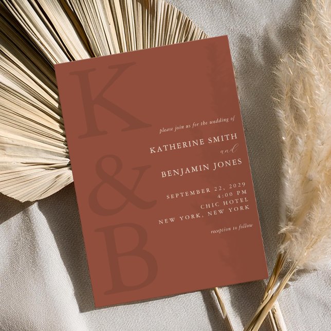 Invitation Monogramme en terre cuite moderne Mariage minimali (Créateur téléchargé)