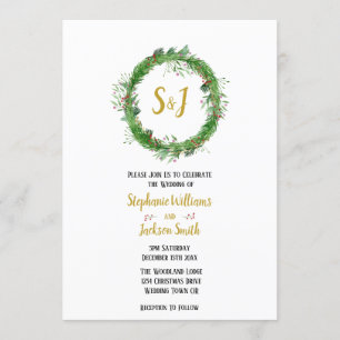 Invitation Monogramme et couronne   Mariage de verdure d'hive