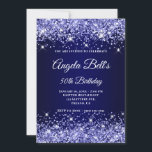 Invitation Monogramme fantaisie bleu marine<br><div class="desc">Une élégante invitation monogrammée à 50ème anniversaire pour elle. Customisez le texte pour une autre célébration d'anniversaire. L'art numérique présente une parties scintillant bleu étincelant avec des étincelles supplémentaires contre une image sombre bleu marine ombre. On peut customiser le monogramme de calligraphie blanche à une seule lettre. Tous les éléments...</div>