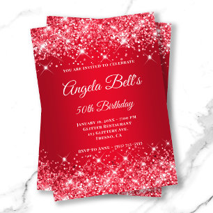 Invitation Monogramme fantaisie ombré rouge brillant pailleté