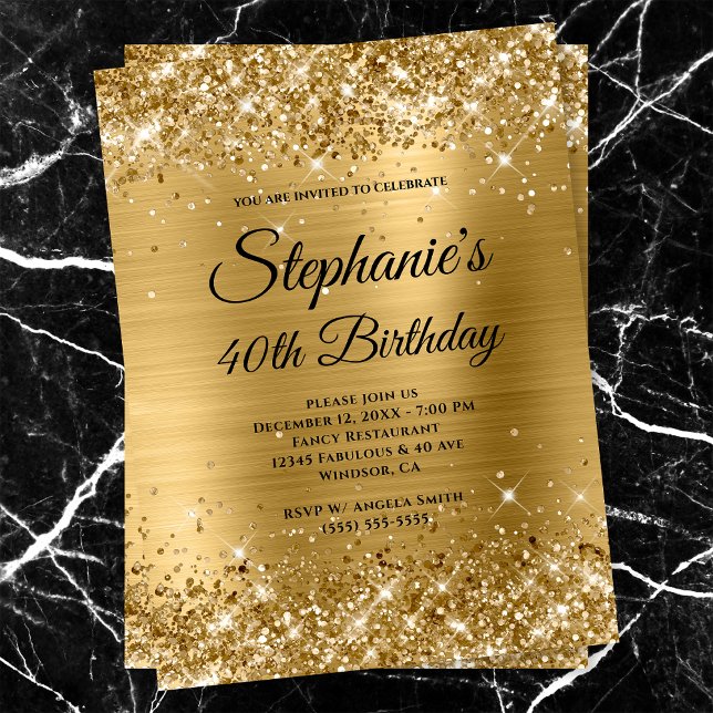 Invitation Monogramme Fantaisie Pailleté Or 40e Anniversaire (Créateur téléchargé)