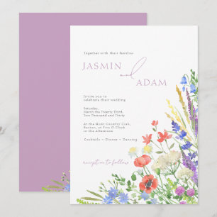 Invitation Monogramme fantaisiste de fleurs sauvages de pavot
