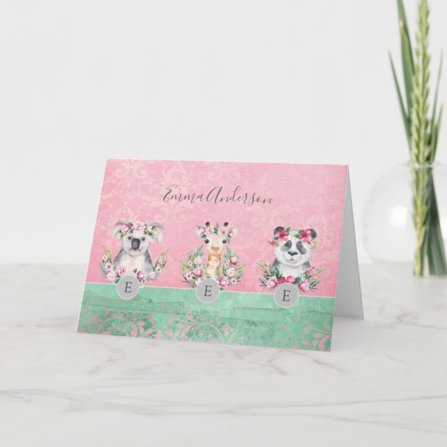 Invitation Monogramme Faune Filles Boho Jungle Animaux Jolies (Devant)