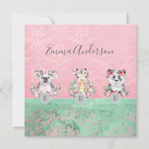 Invitation Monogramme Faune Filles Boho Jungle Animaux Jolies