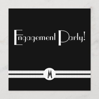 Invitation Monogramme Fiançailles Art déco noir et blanc
