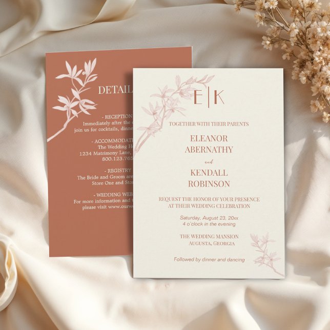Invitation Monogramme Fleur intemporel tout en un Mariage Inv (Créateur téléchargé)