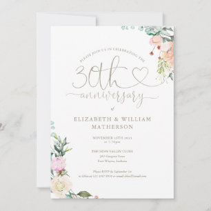 Invitation Monogramme floral à motif de cœur pour le 30e anni