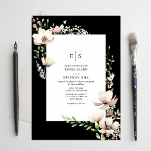 Invitation Monogramme Floral Blush Black Botanique Mariage