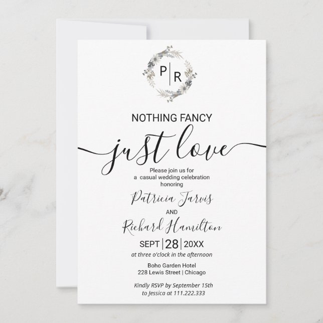 Invitation Monogramme Floral Calligraphie Mariage photo (Devant)