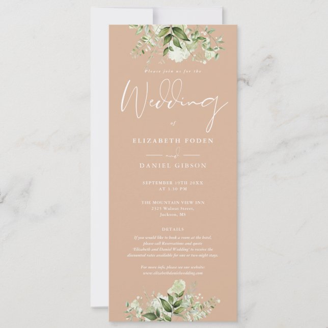Invitation Monogramme floral de verdure Détails Mariage beige (Devant)