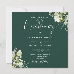 Invitation Monogramme floral de verdure émeraude carré de mar