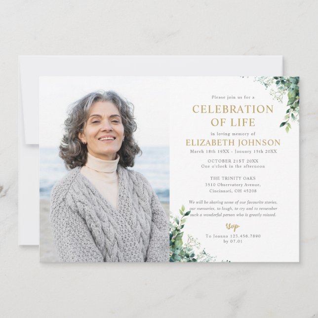 Invitation Monogramme floral de verdure Photo Célébration de  (Devant)